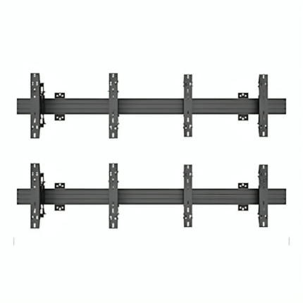 2x2 Video Wall Pop Out Mounting System Horizontal Rails Four Fixed Displays with with Micro Adjustment Arms